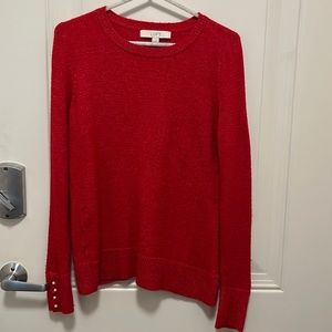 LOFT size Small red sweater with pearl detail on cuff